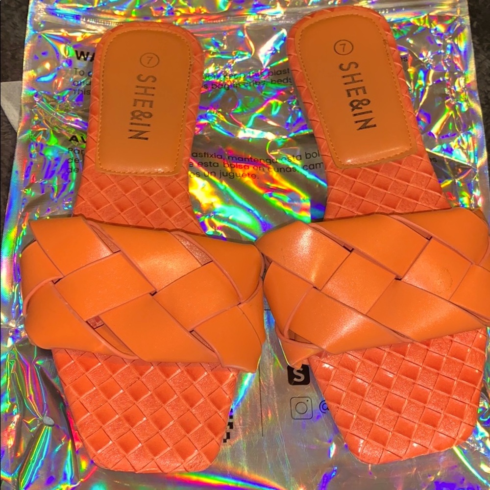 Orange Braided Flat Slides